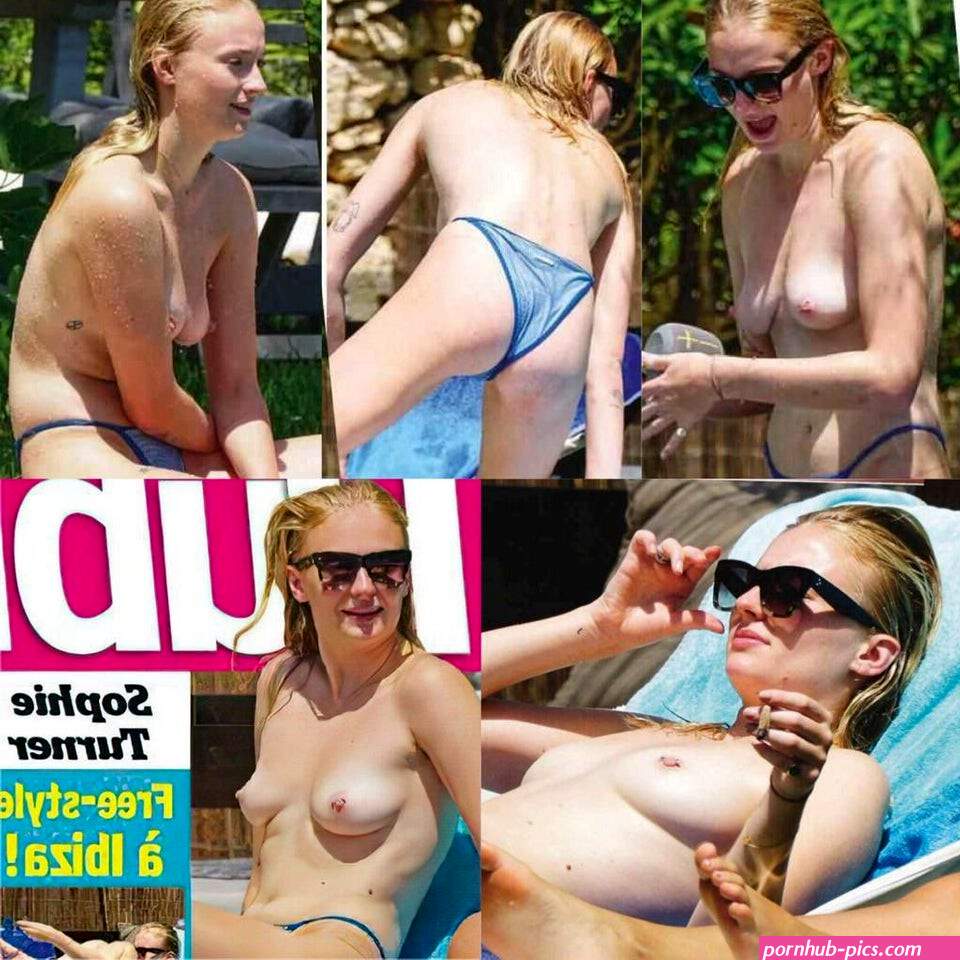 Sophie Turner Topless Sunbathing Poolside