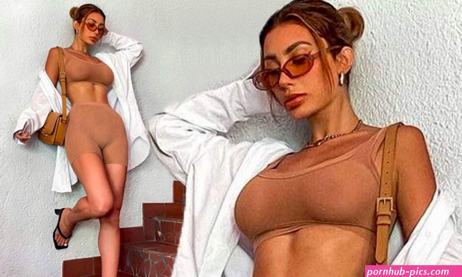 Francesca Farago flaunts her toned midriff in a nude co-ord and an oversized white shirt | Daily Mail Online