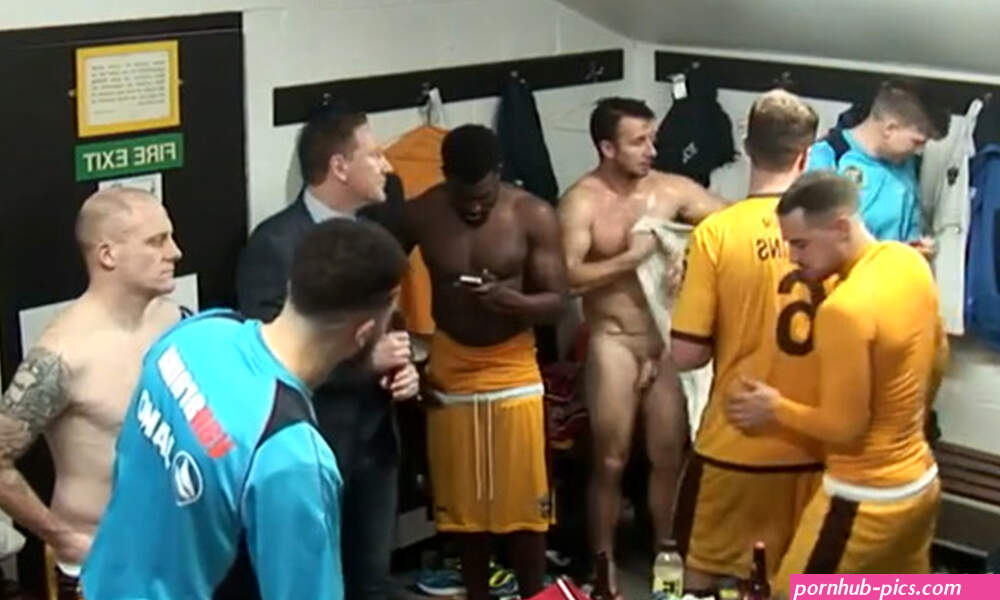Footballers naked after shower in the Sutton locker room