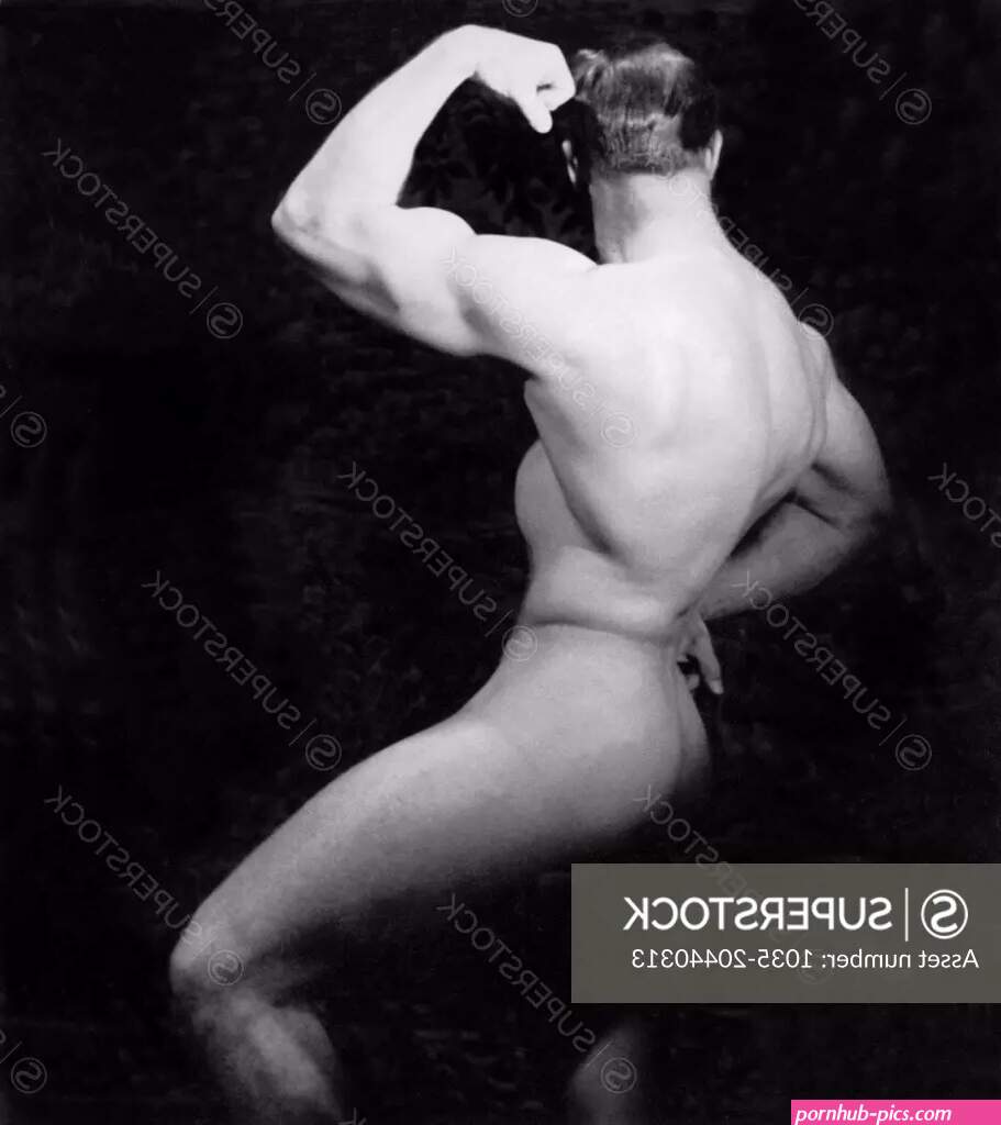 San Francisco, California: c. 1950 A male bodybuilder poses nude from the  side.