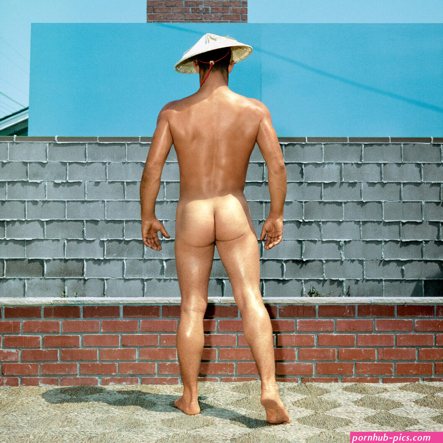Bruce of LA Nude Male Butt Gay Interest Wearing Oriental Hat 1960 -17034x22034 Print