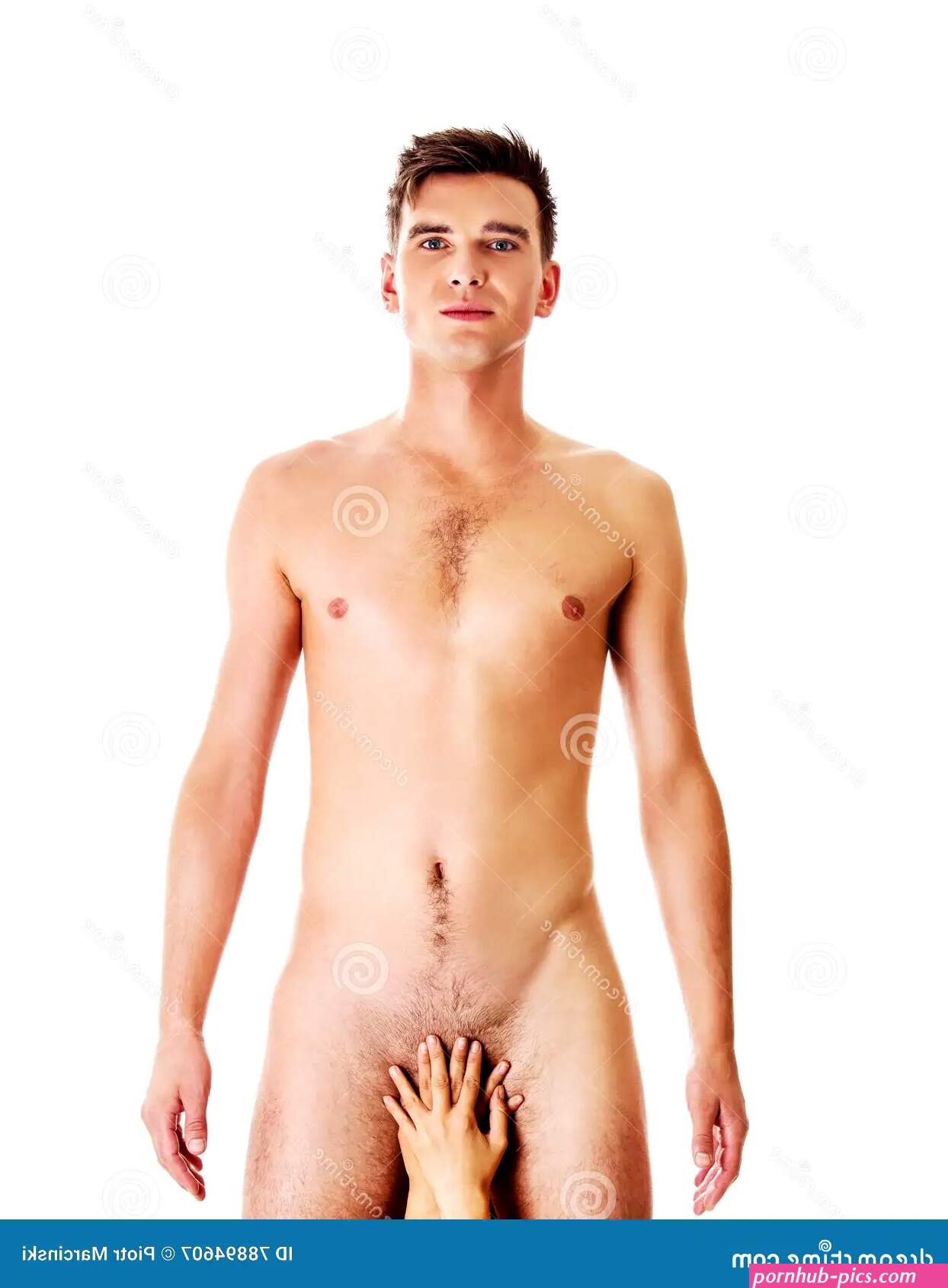 Nude Athletic Young Man Covered by Women S Hand Stock Image