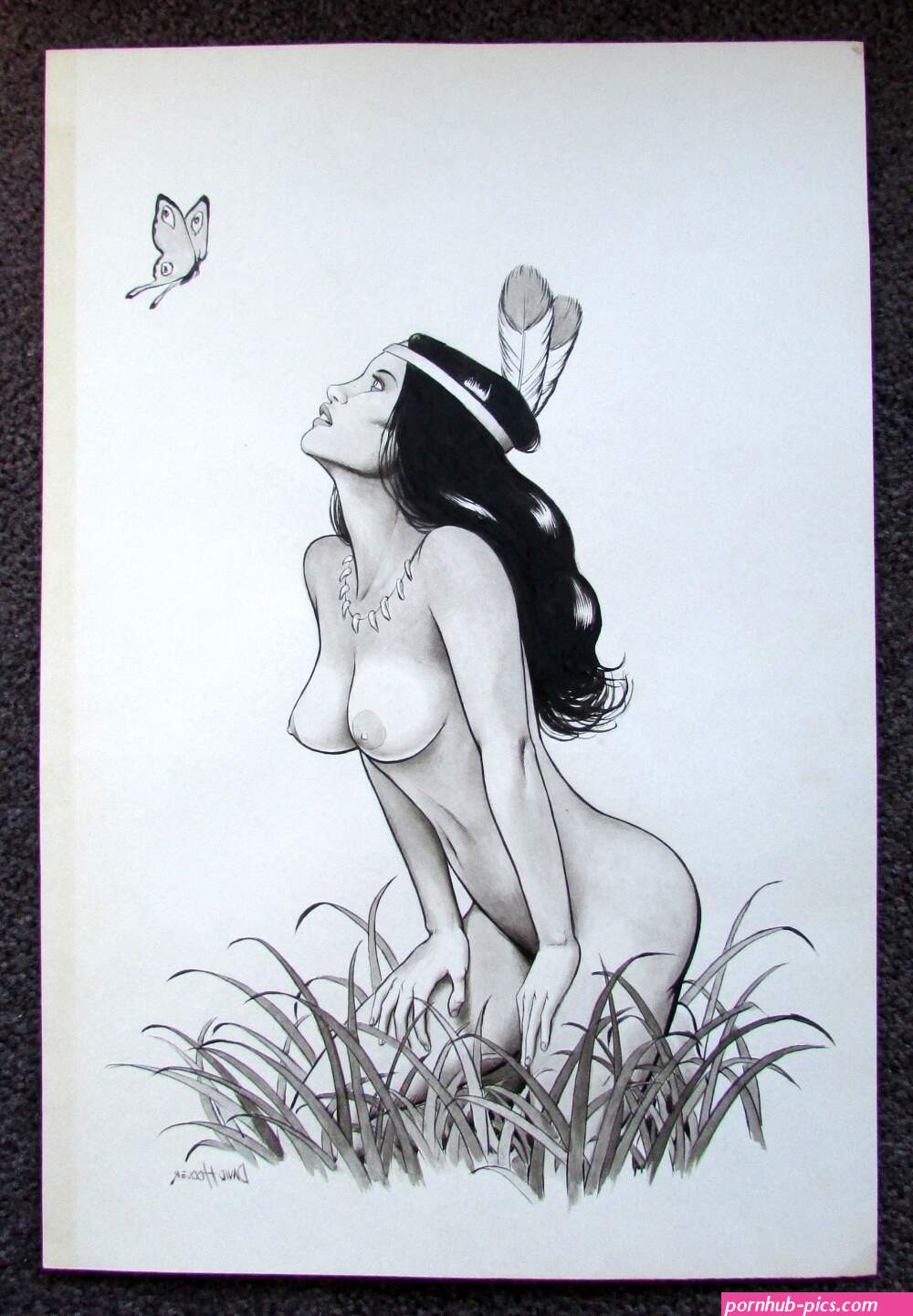 DAVE HOOVER SIGNED DRAWING NATIVE AMERICAN BEAUTY