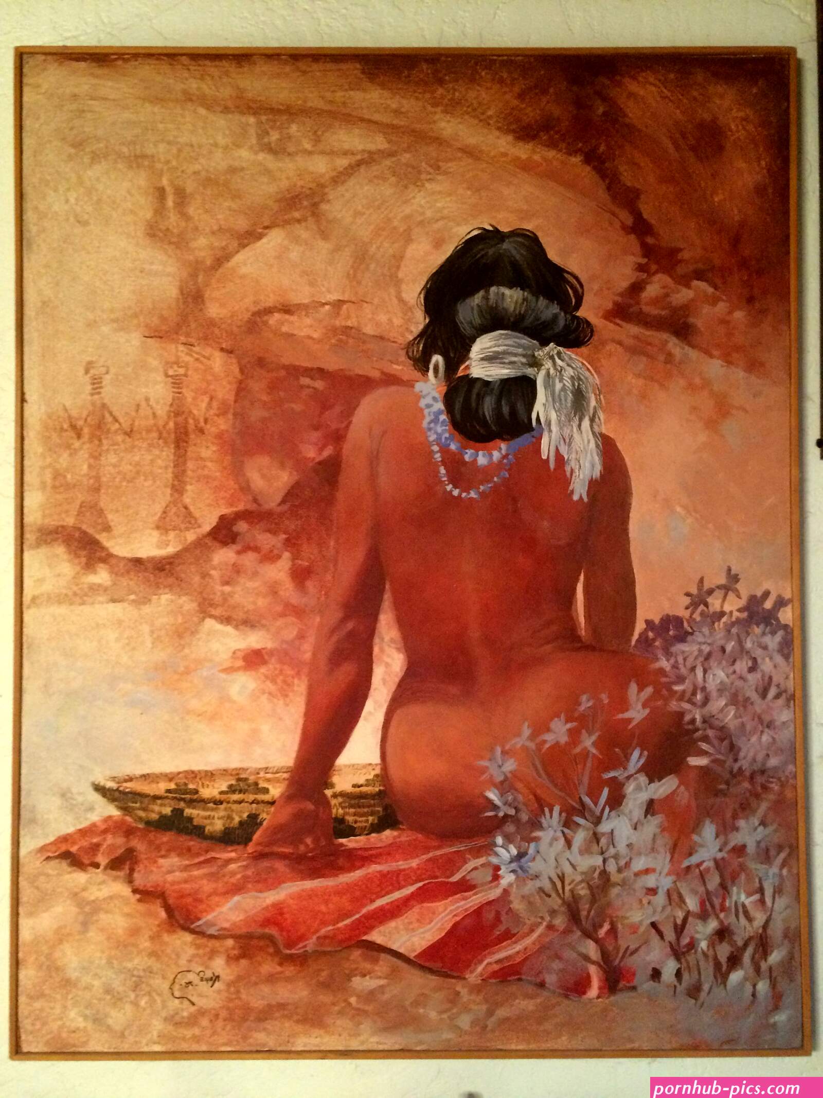 Navajo Painting Nude Woman Native American Indian Turquoise