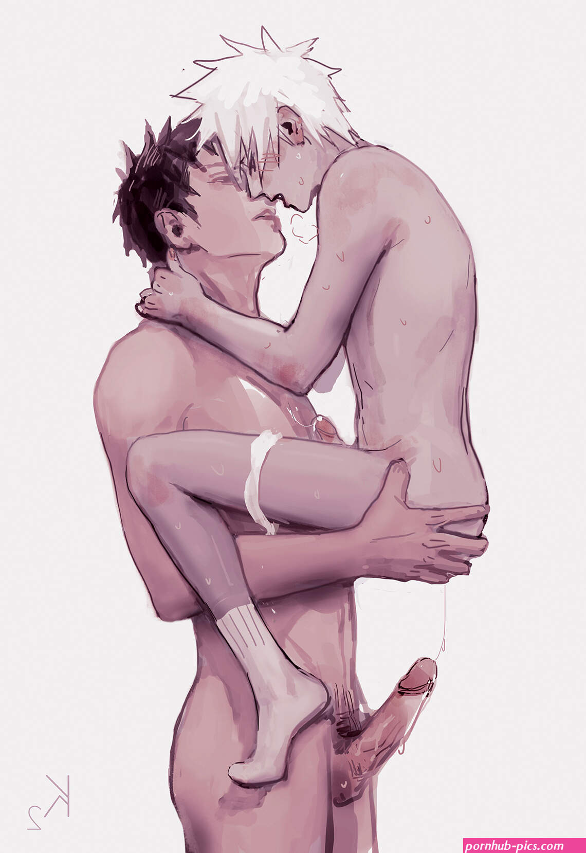 bluesy hatake kakashi uchiha obito naruto naruto series bad id bad pixiv id highres 2boys anal ass cum cumdrip erection male focus multiple boys nude penis smile uncensored yaoi