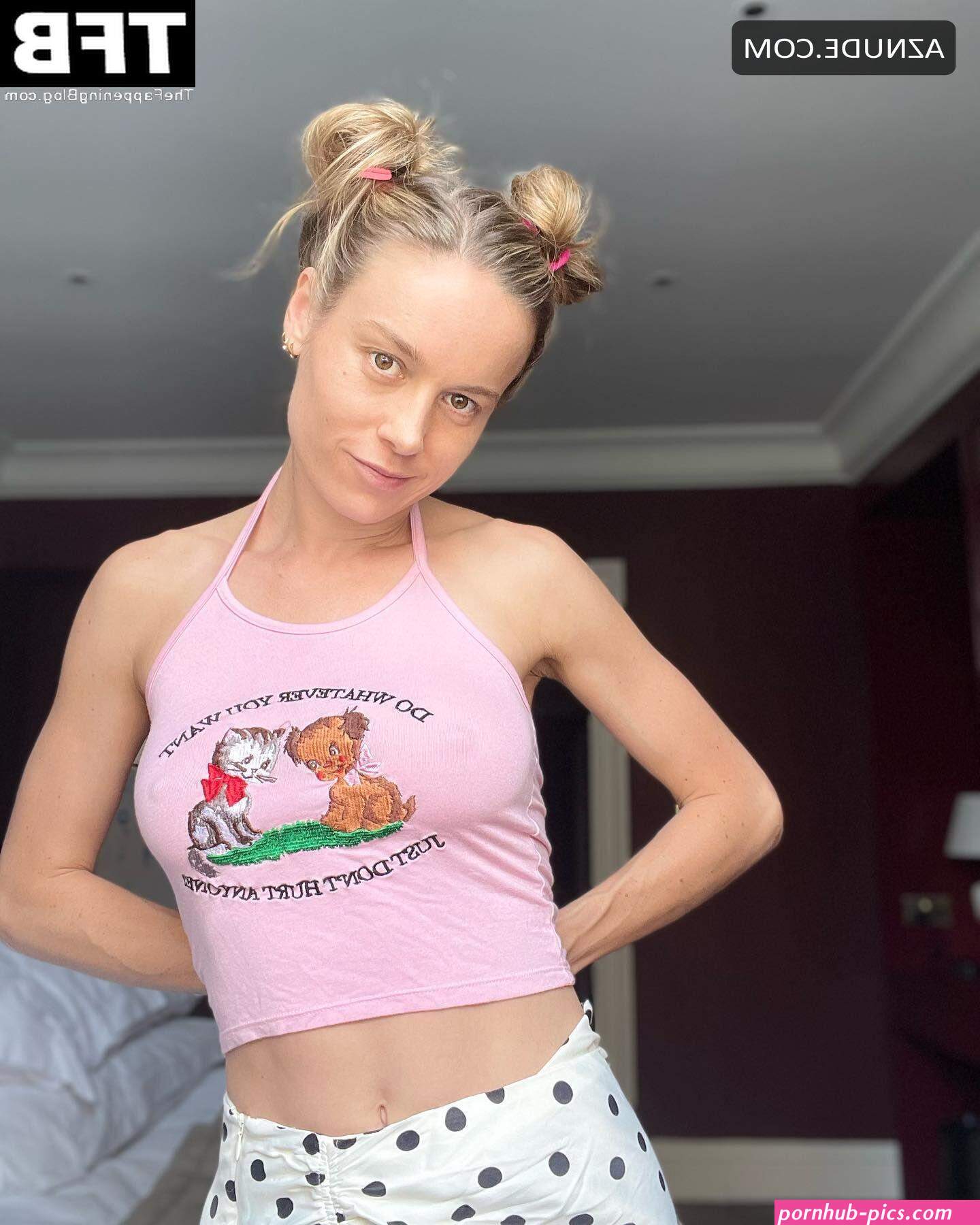 Brie Larson Sexy Poses Braless Flaunting Her Hot Tits In A Pink Top On Social Media