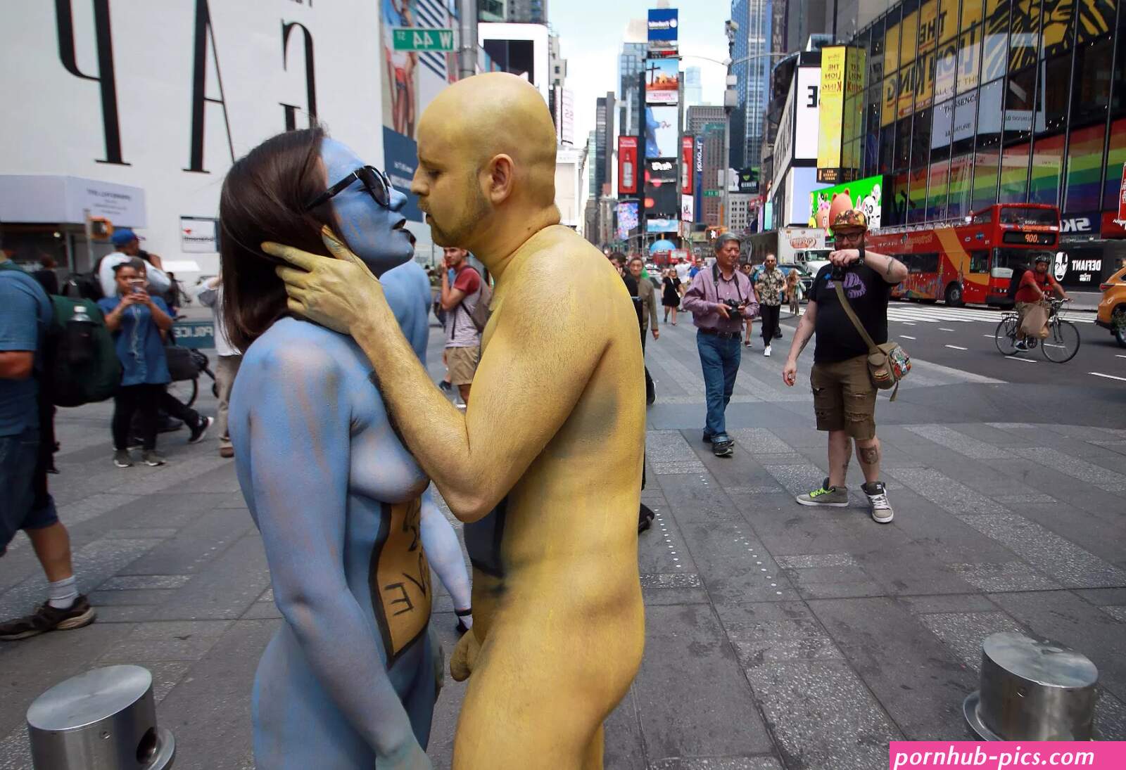 Nude male and female models hit Times Square