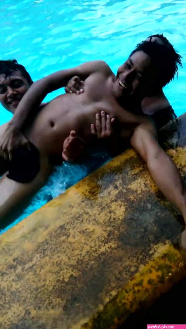 Stripped naked in the pool