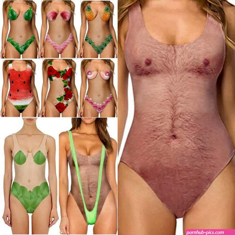Funny Swimsuit Nake Print One Piece Hairy Man Sexy Women Swimwear Bathing Bikini