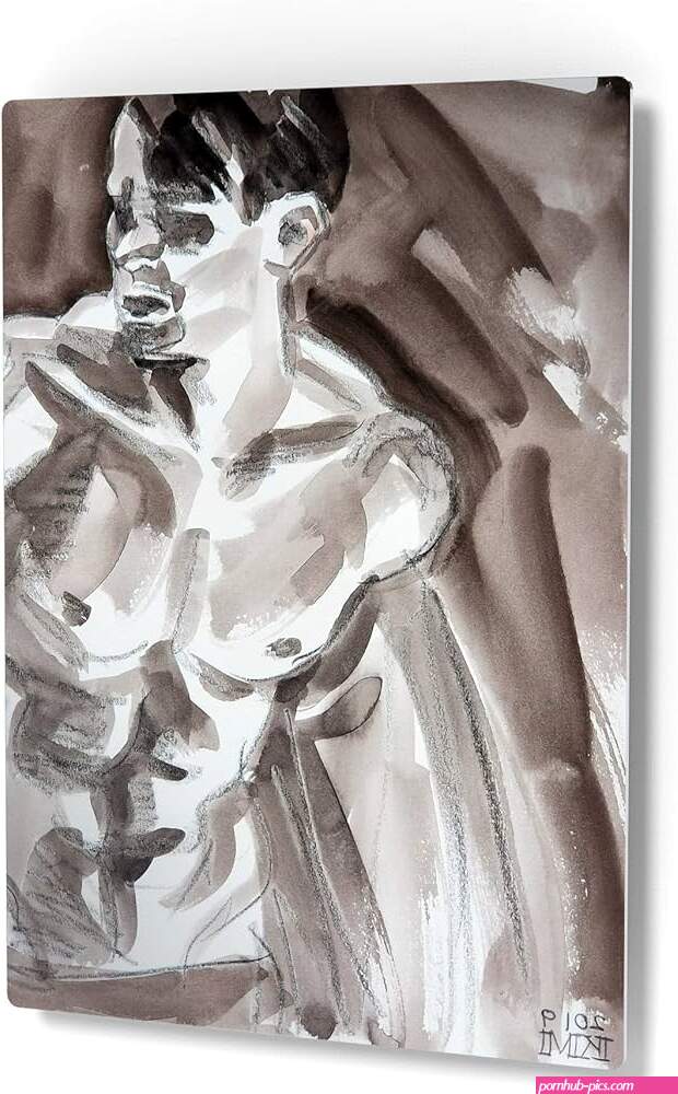 : Smile Art Design Jovencito monocromtico de Kenney Mencher con impresin de metal retrato de hombre sexy acuarela y crayn pintura LGBT medio desnudo gay arte para sala de estar decoracin de