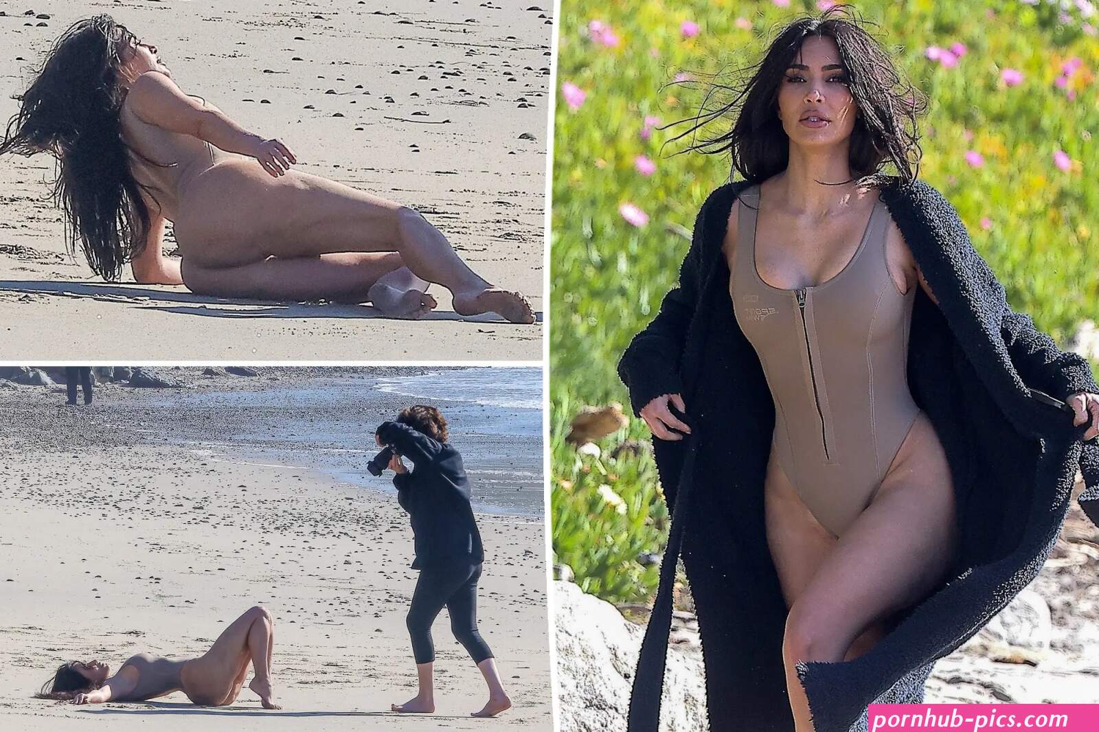 Kim Kardashian gets sandy in nude Skims swimsuit for sexy shoot