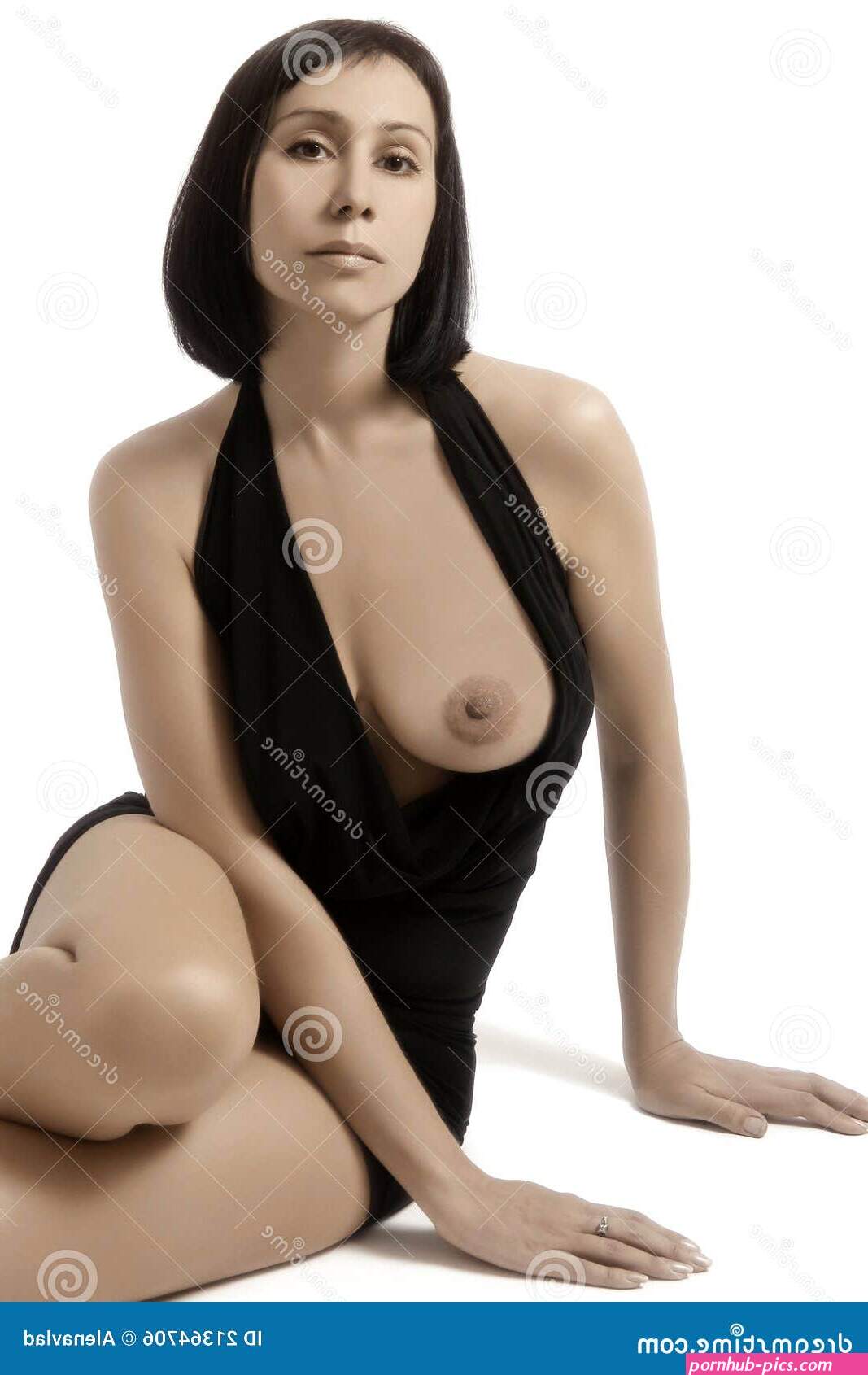Woman with Naked Breast in Black Stock Photo