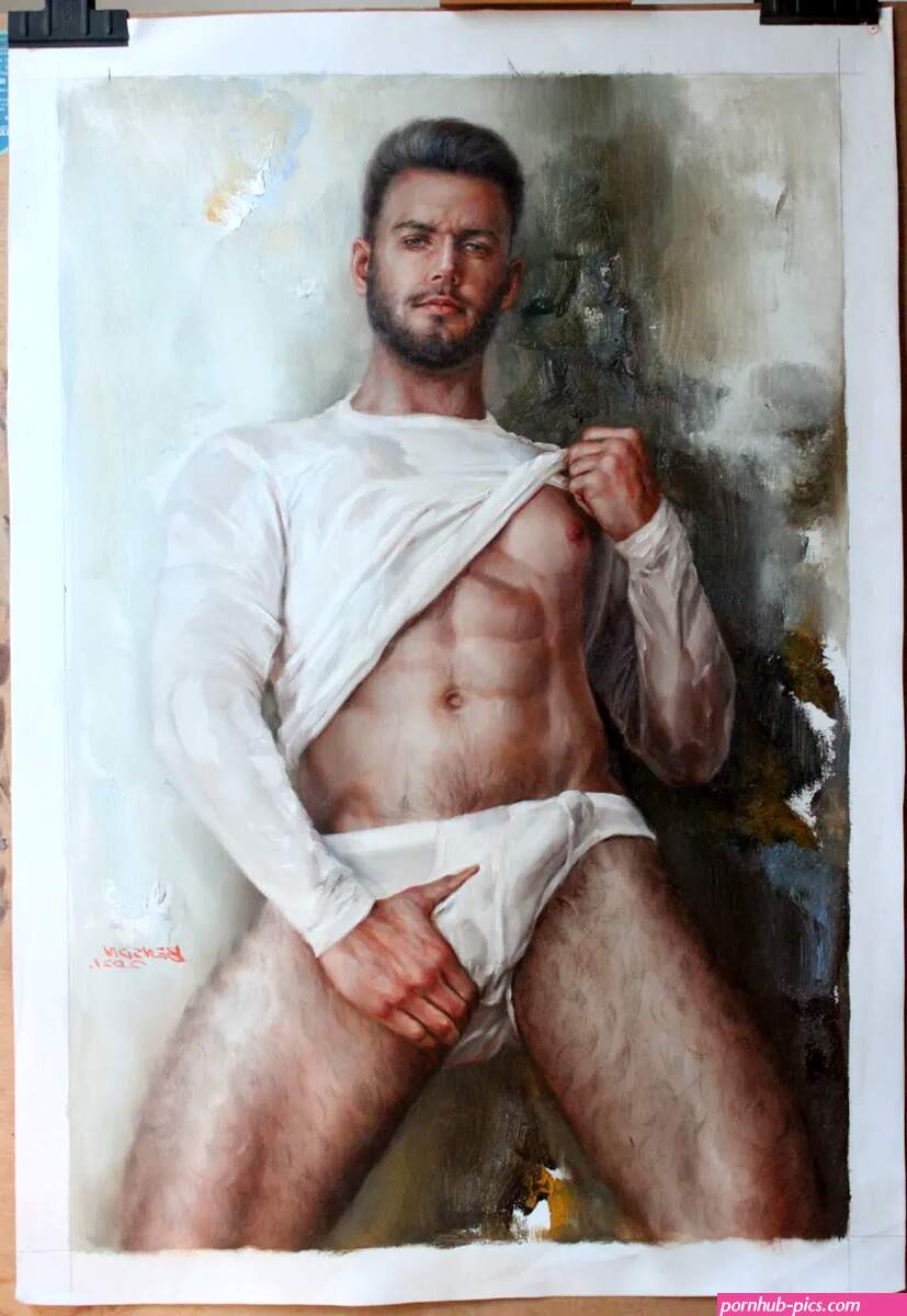 Fine art nude male hairy men original oil painting on canvas 24x36