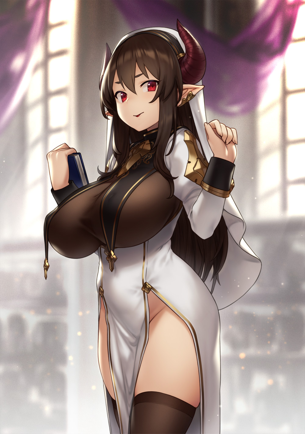 original characters nuns big boobs Houtengeki anime girls anime horns