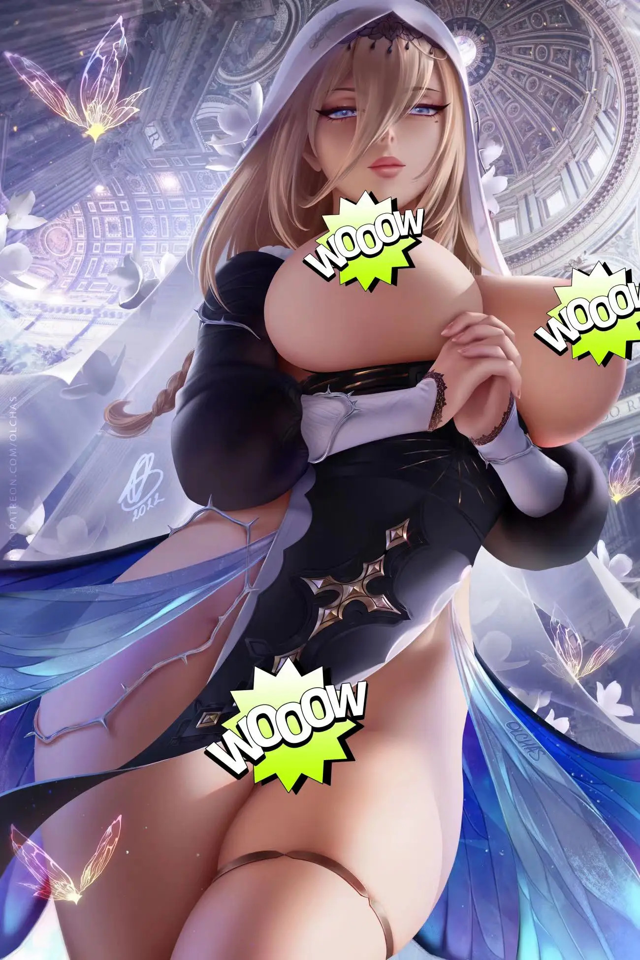 Game Honkai Impact Aponia Nun Dress Big Boobs Anime Sexy Nude Lady Print Canvas HD Poster Living Room Bedroom Handing Picture