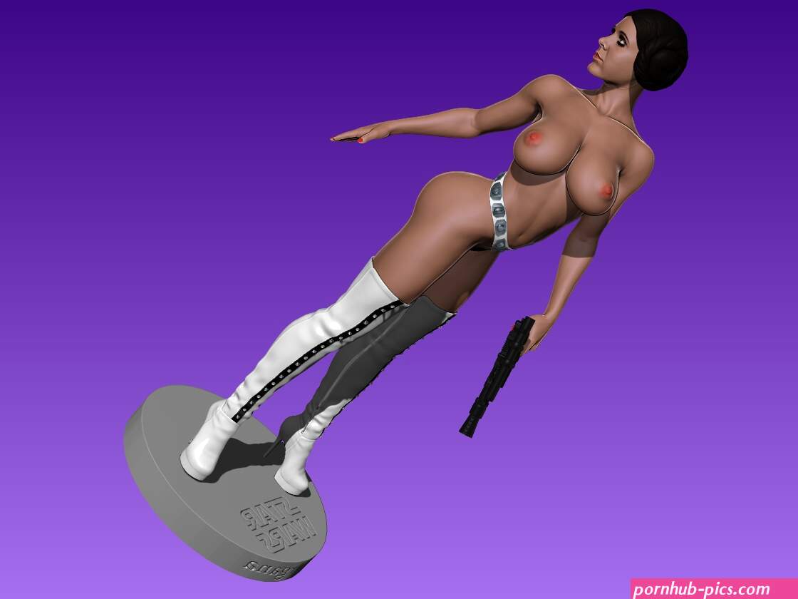 OBJ file Princess Leia Organa naked with gun in alert pose. 3D printable design to downloadCults