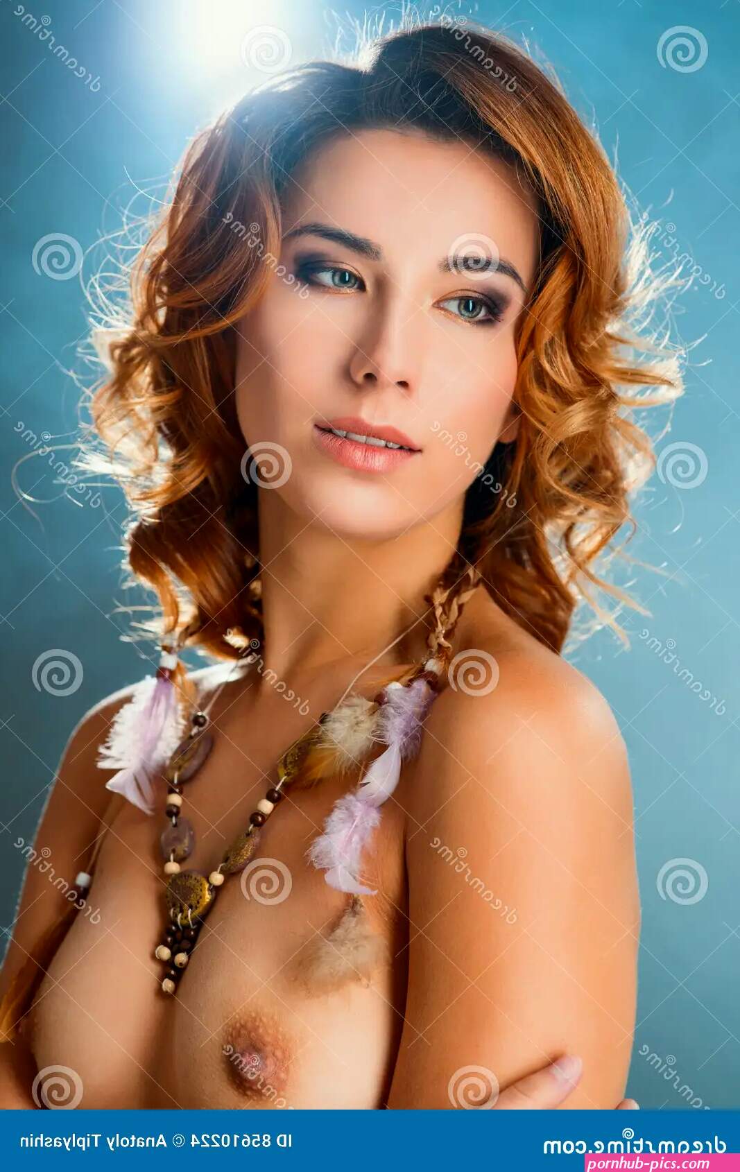 Beautiful Woman with Naked Breast Stock Photo