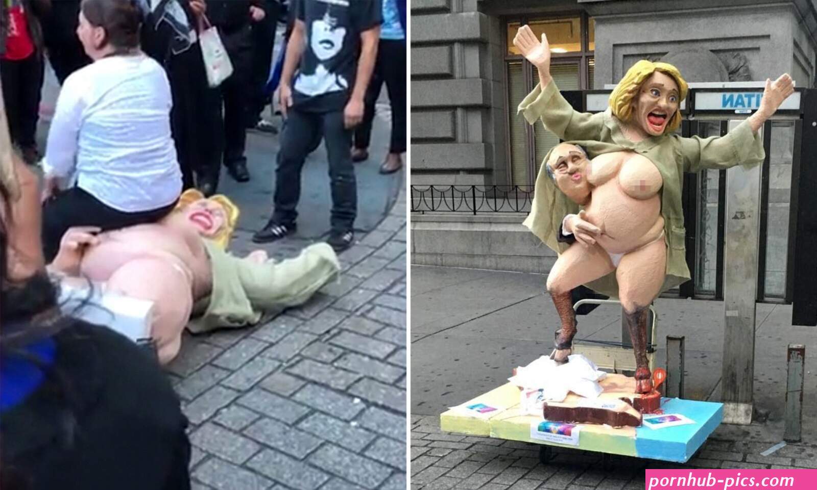 Naked Hillary Clinton statue appears during rush hour in New Yorks Financial District