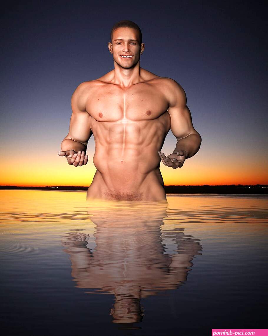 half naked man water reflection muscular sunset standing reflection muscle guy male fit