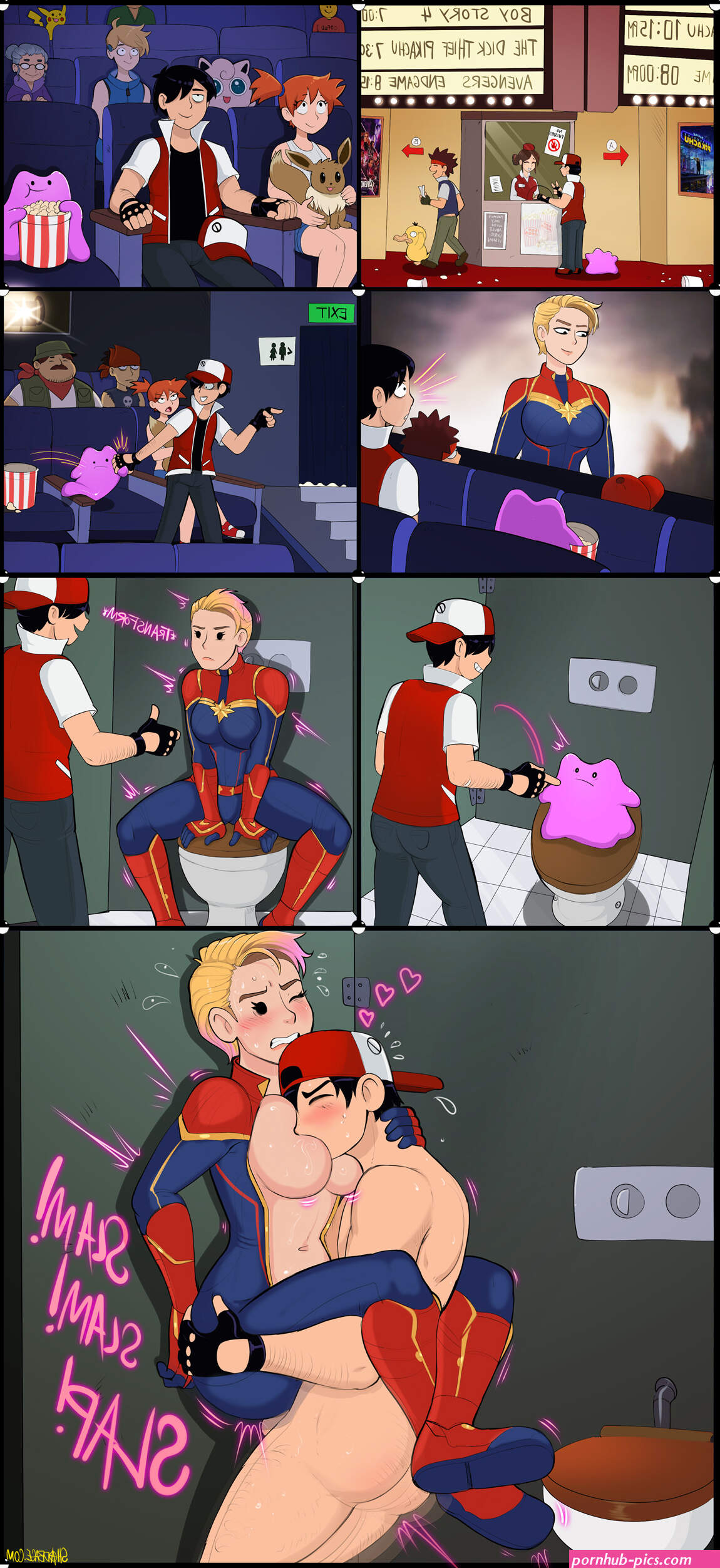 Post 3175297: Avengers CaptainMarvel CarolDanvers crossover Ditto Eevee Jigglypuff Marvel Misty Pikachu Porkyman Psyduck Red Shadman