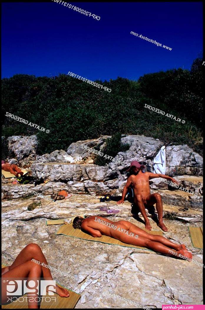 Croatia Istria Rovinj 08.2004. Family on the naturist beach in Monsena resort Stock Photo Picture And Rights Managed Image. Pic. CKP-F202008101311901