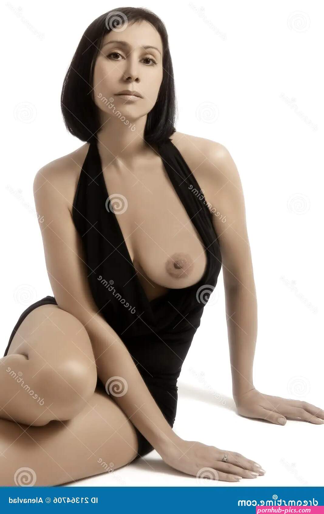 Woman with Naked Breast in Black Stock Photo