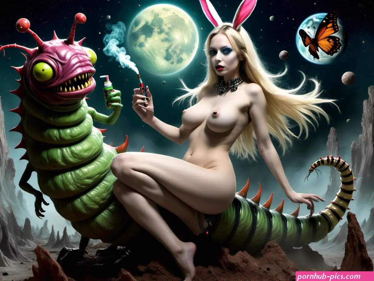Fantasy Encounter Nude Alice HookahSmoking Caterpillar and Outer Space Monster