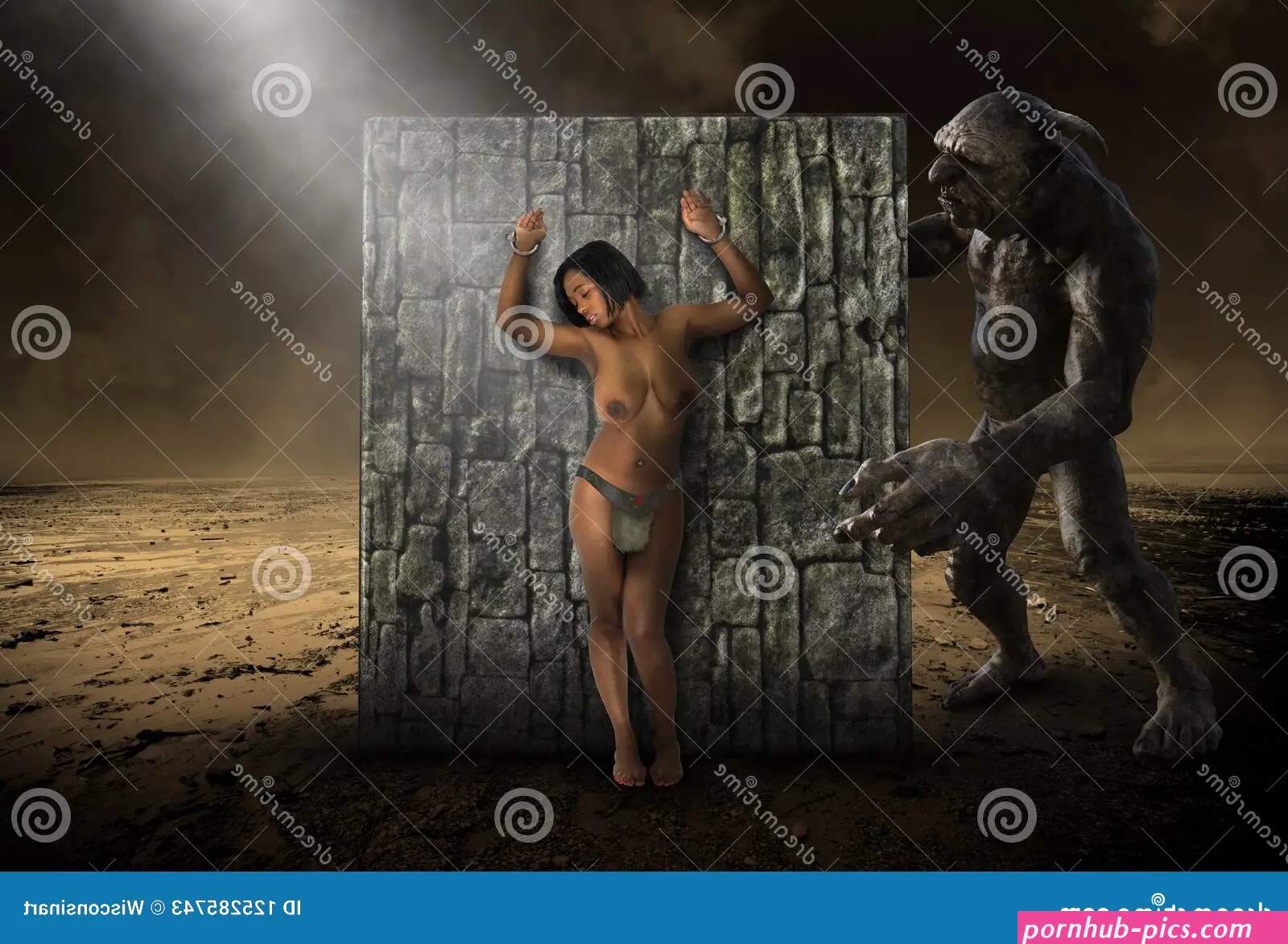 Fantasy Nude Woman Evil Troll Captive Surreal Stock Image
