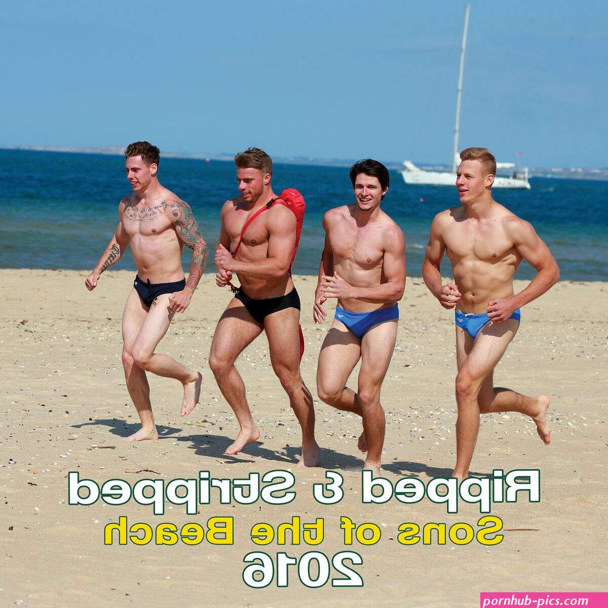 Calendar features athletic naked young British men running around on beach