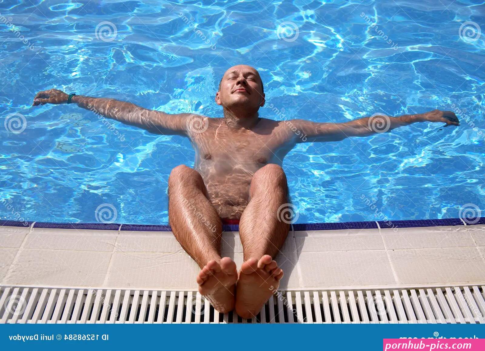 Naked Man Relaxing Swimming Pool Stock Photos
