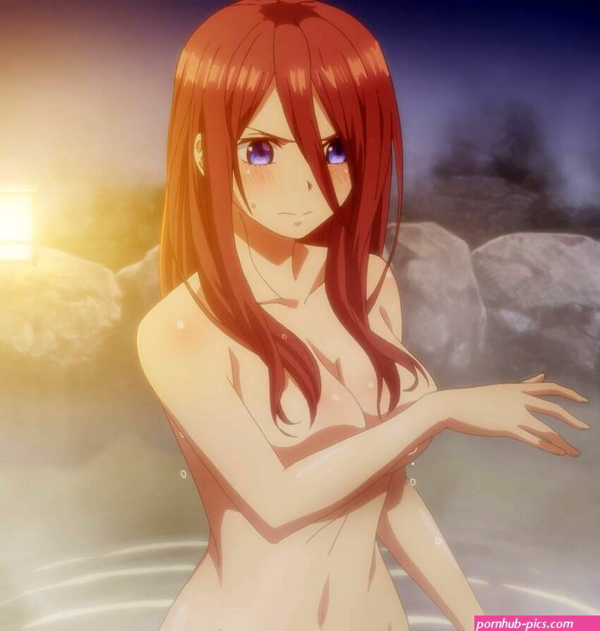 nakano miku go-toubun no hanayome highres screencap stitched third-party edit 1girl bathing blue eyes breasts brown hair cleavage large breasts long hair navel nude onsen partially submerged