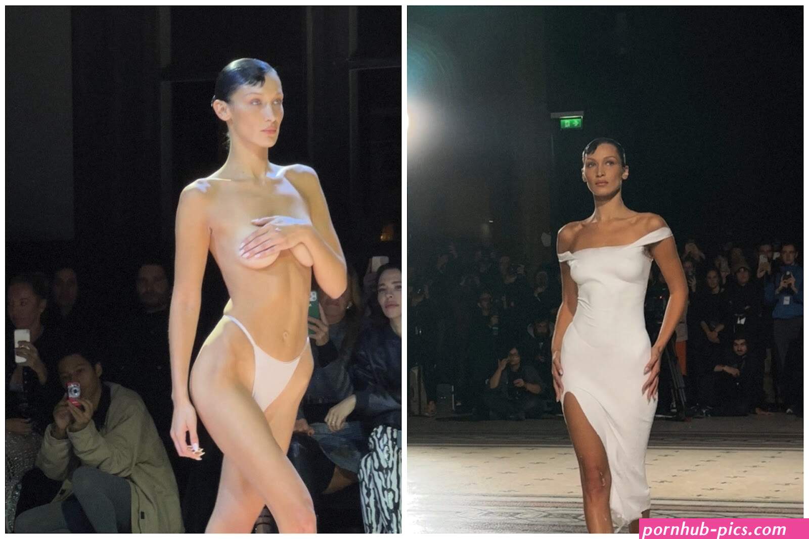 NUDE VIDEO: Bella Hadid holds her breast during closing for Coperni SS23 show as she gets dressed by being paint sprayed