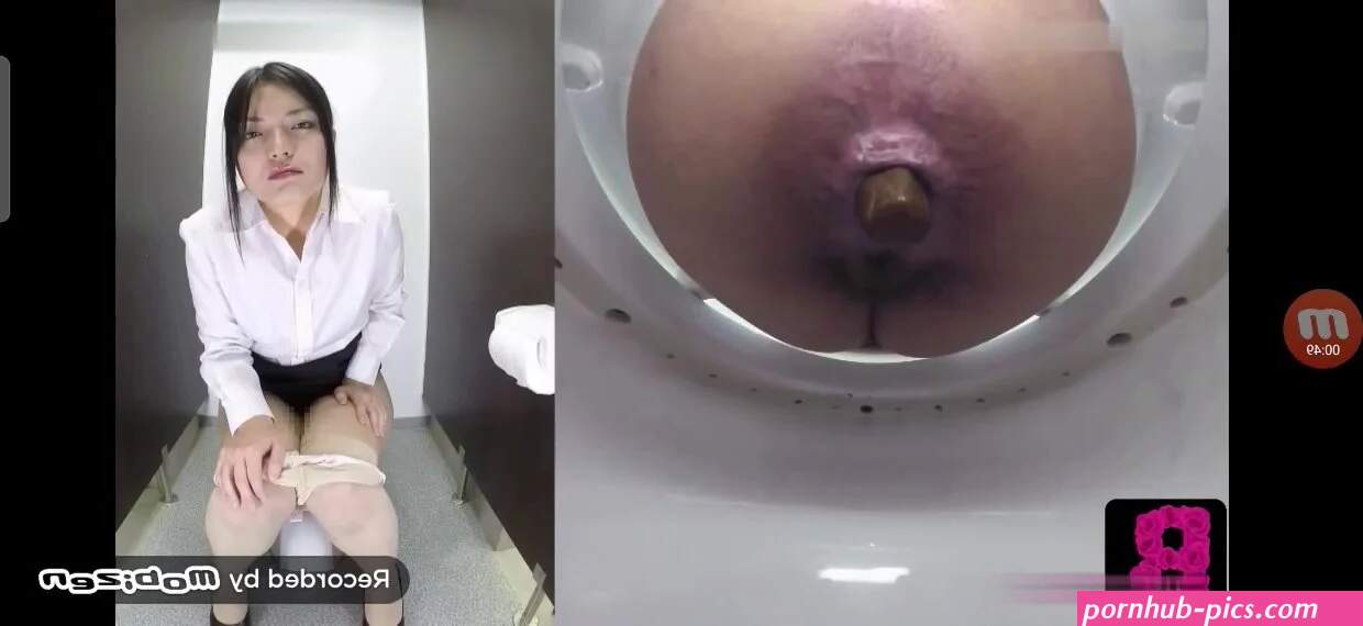 Office girl pooping in toilet