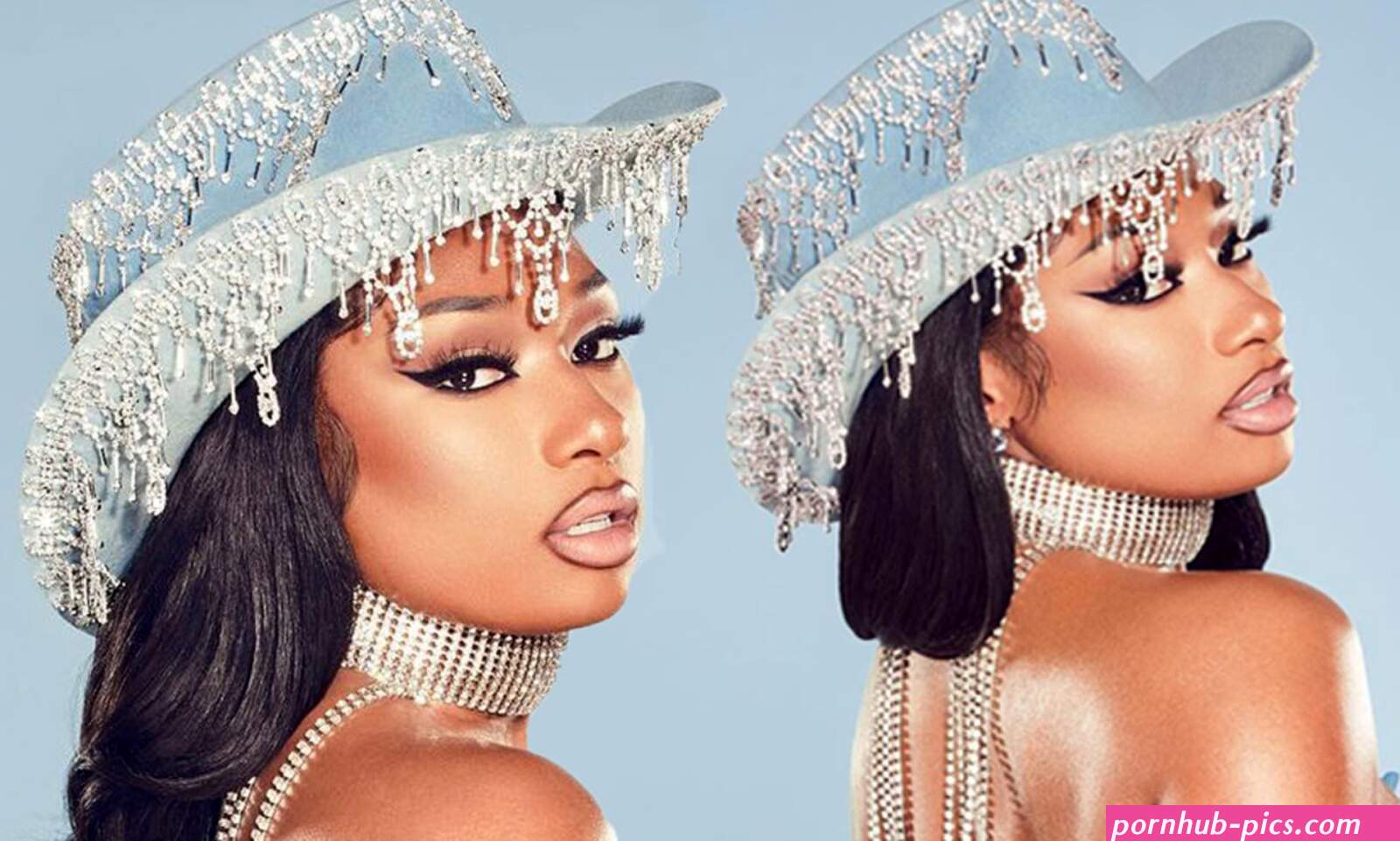 Megan Thee Stallion poses topless in a sparkly thong and crystal crusted cowboy hat