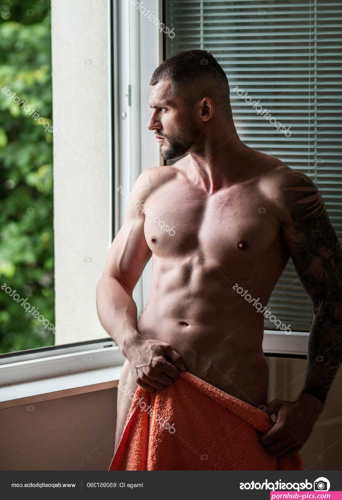 Sexy Naked Young Man Living Room Window Curtains Nude Male Stock Photo by 650957390