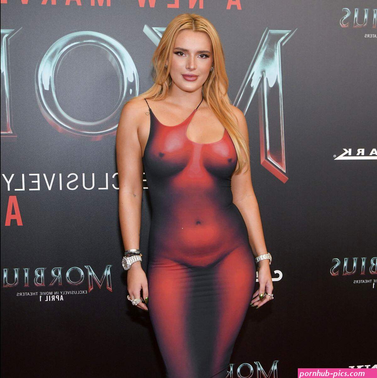 Bella Thorne Steps Out in Naked Dress Optical Illusion Dress