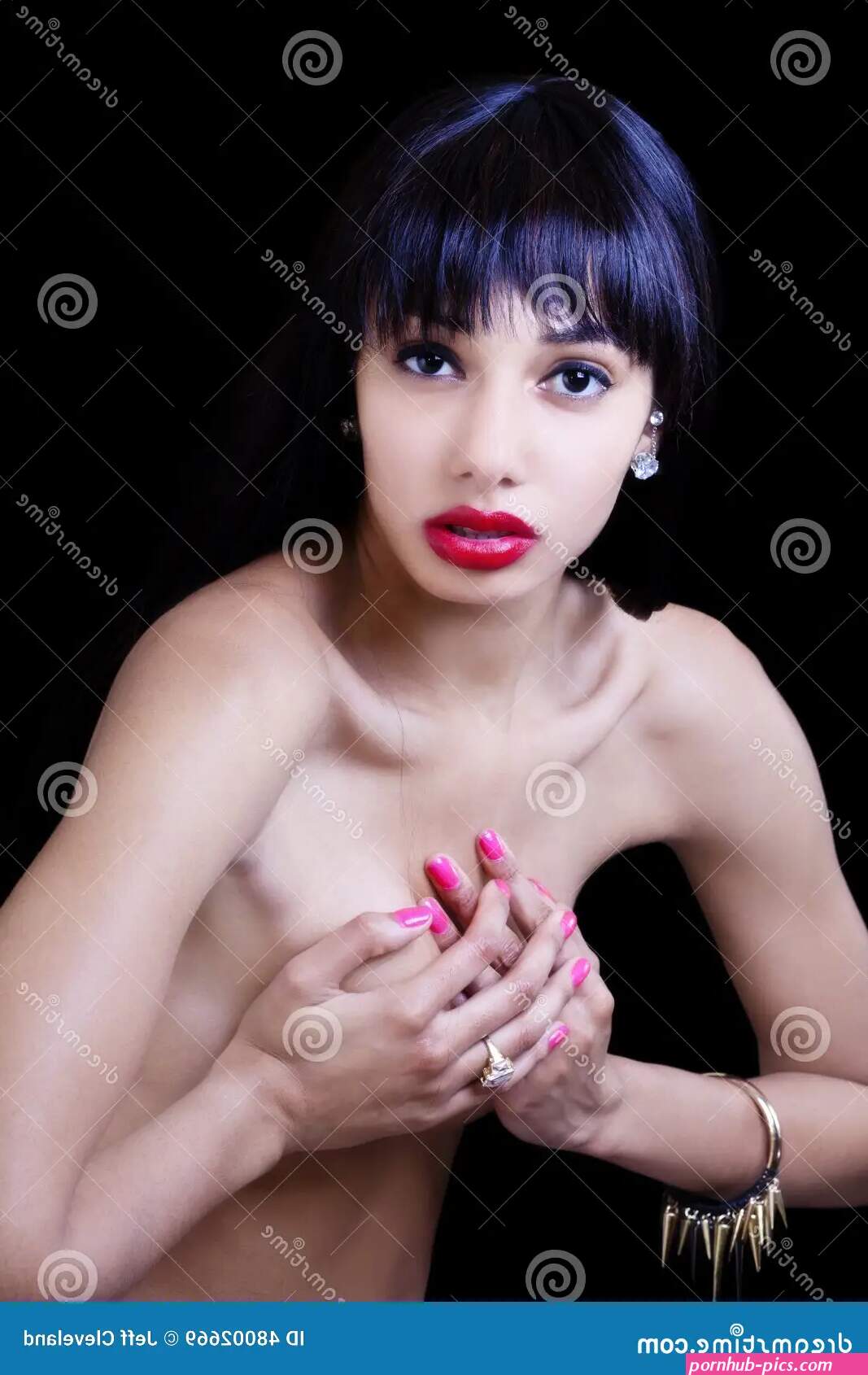 Skinny Light Skinned Black Woman Holding Breasts Stock Image
