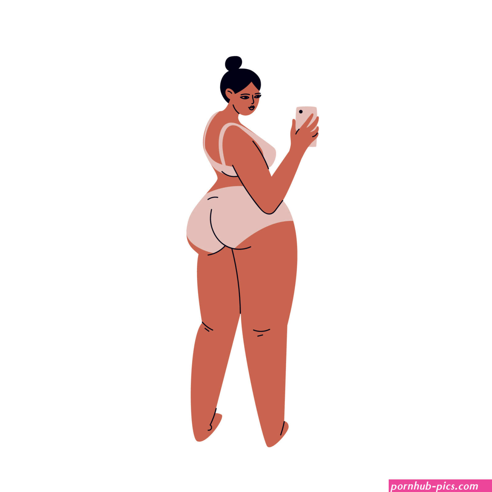 Attractive cartoon plus size girl stands in lingerie. A young woman photographs herself from behind. Female figure with big booty isolated. Vector stock illustration isolated on white background. 6427458 Vector Art at