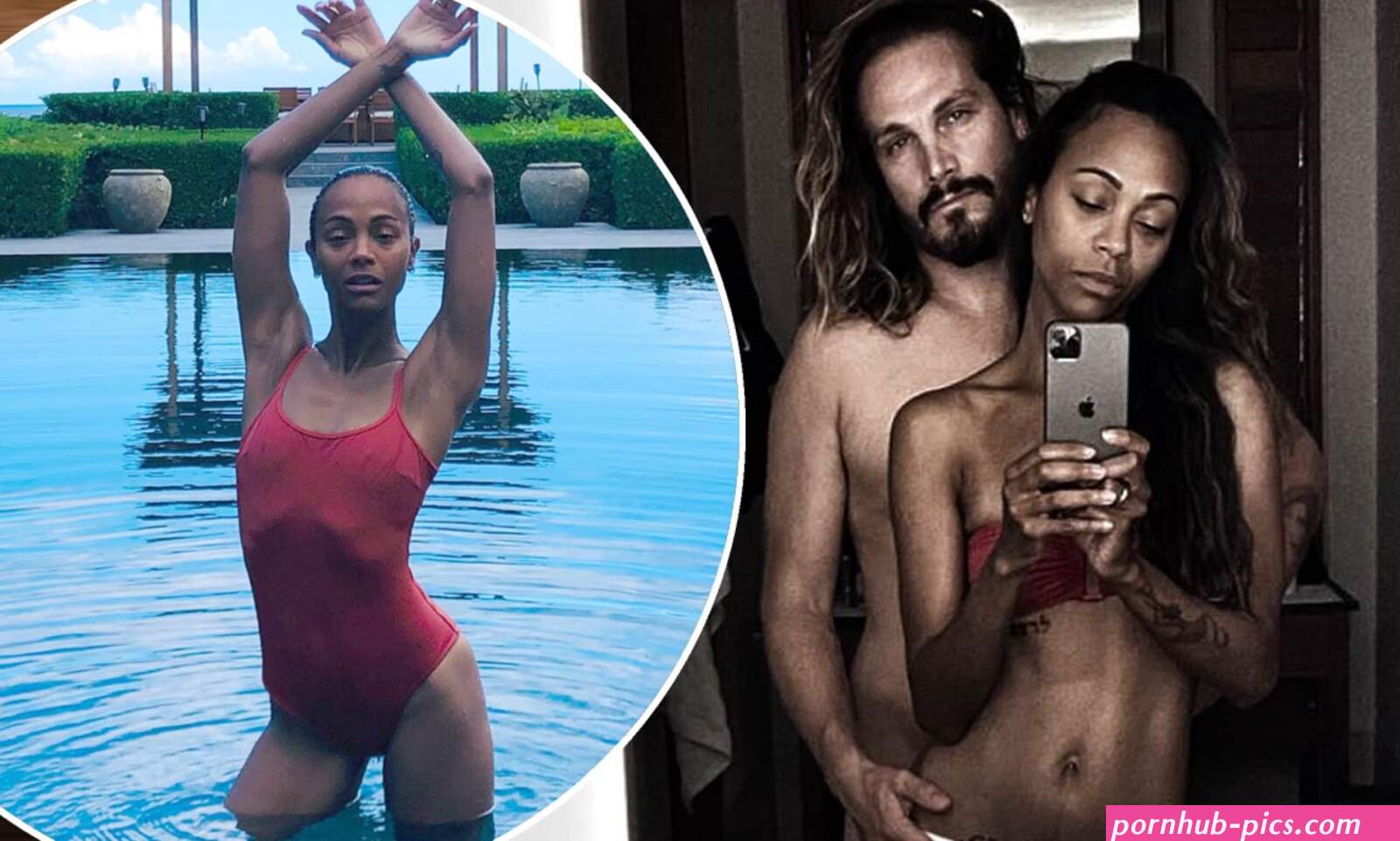 Bikini-clad Zoe Saldana gets cosy with her NUDE husband Marco Perego