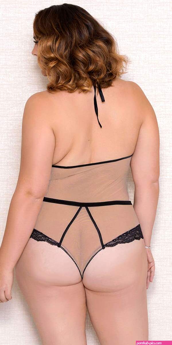 Plus Size Nude and Black Mesh Lace Teddy