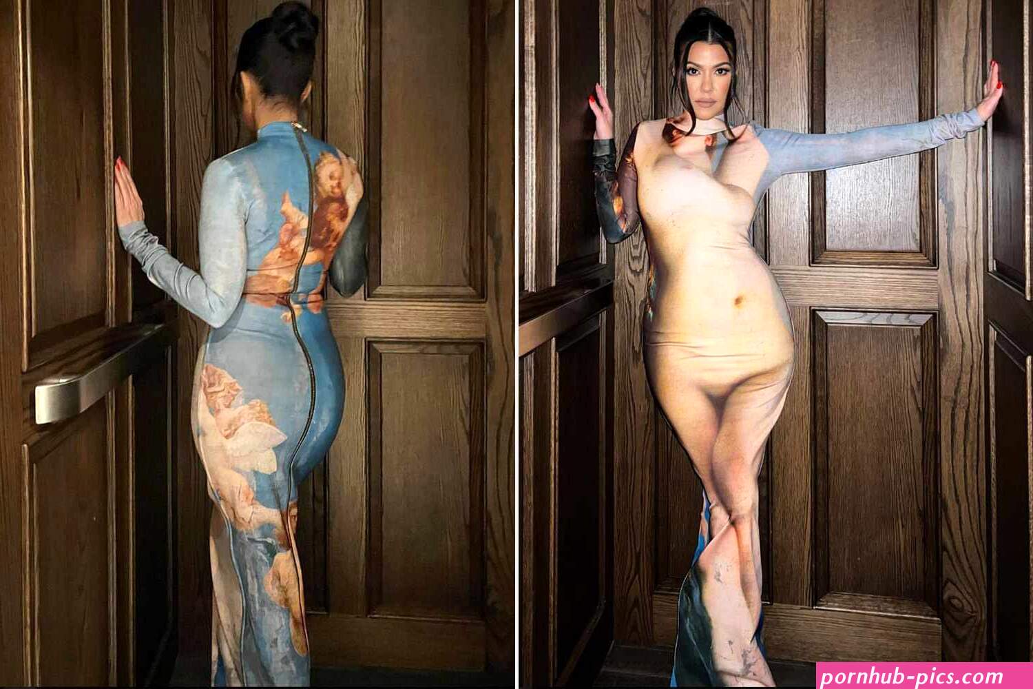 Kourtney Kardashian Wears Daring Balmain Optical Illusion Dress