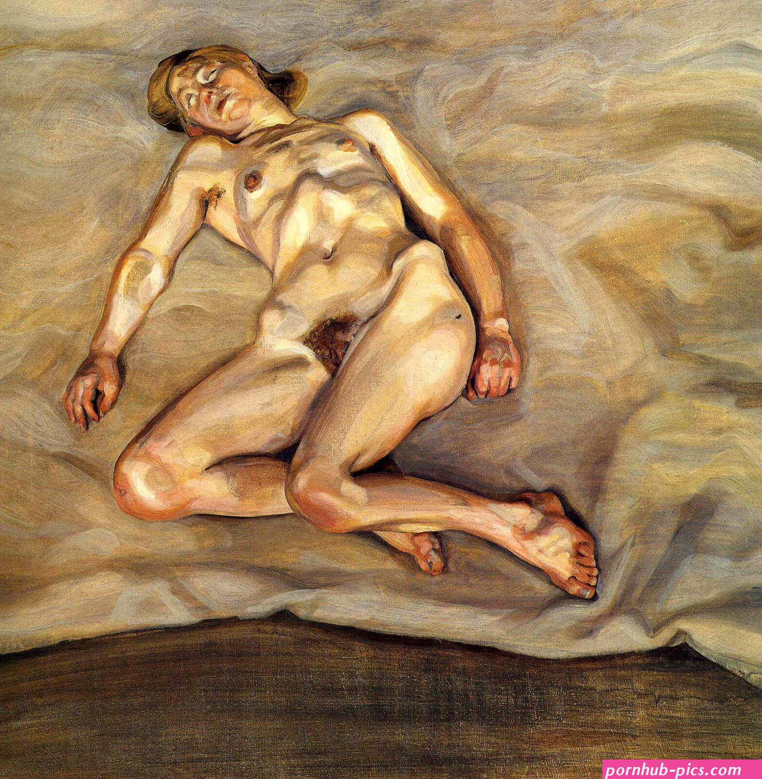 Lucien Freud Sleeping naked girl i 1967 6161 cm: Description of the artwork