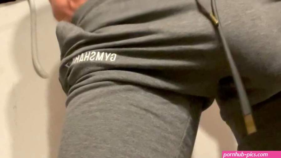 Huge cock bulge in gym pants. Masturbation with anal Play and cumshot