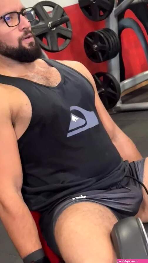 Cock Ball: bulging in shorts at the gym