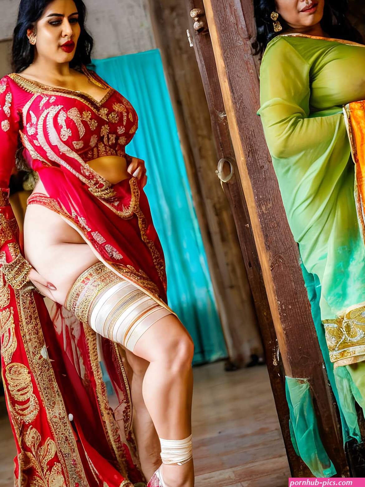 Porn image of big hips roman wedding sari fingering white happy created by AI