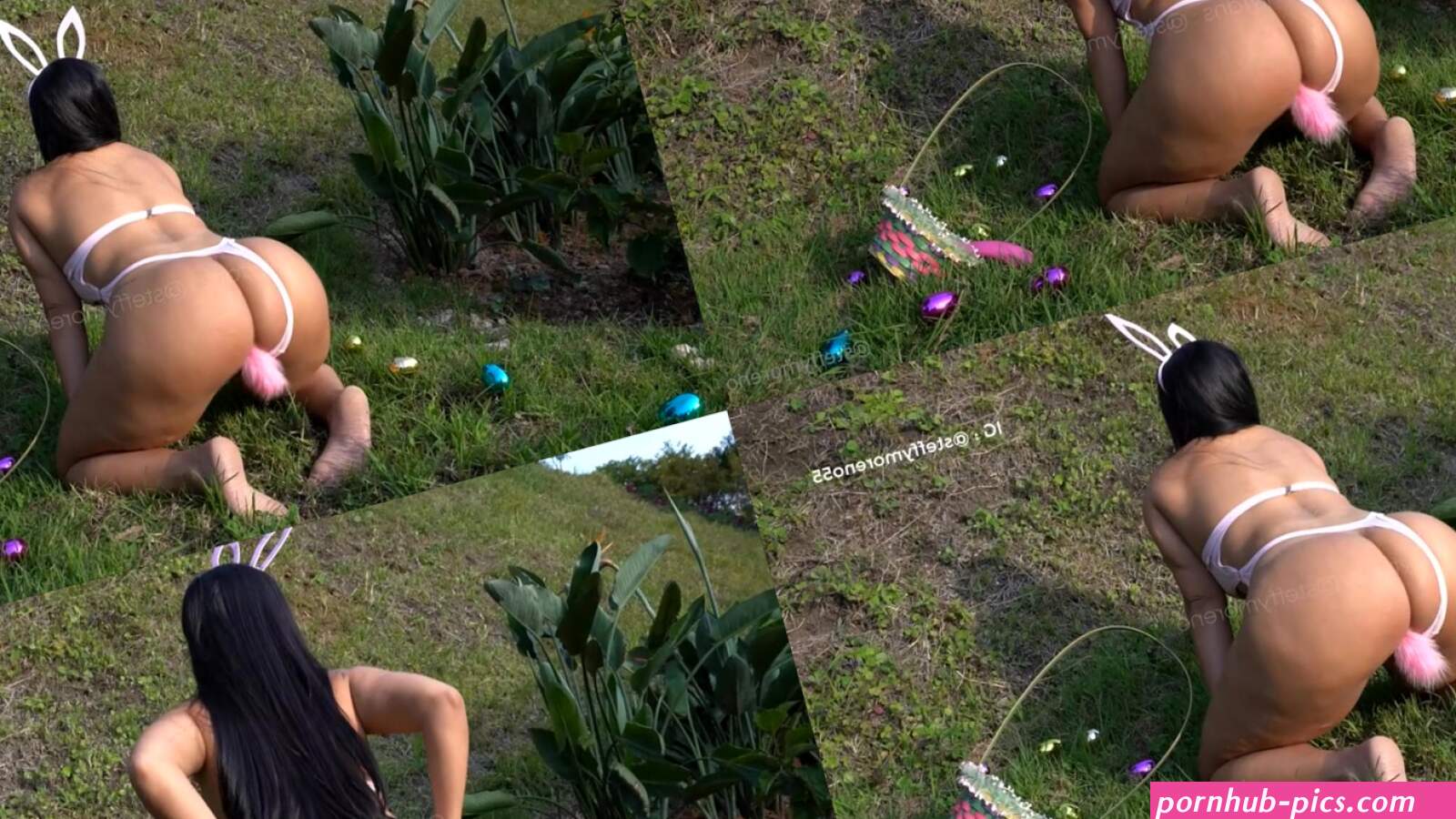 Coelhinha Steffy Moreno Pelada No Gramado Se Mostrando Com Plug Anal