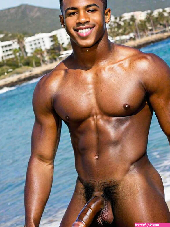 Teen Ebony Male with Big Black Dick Posing on the Beach