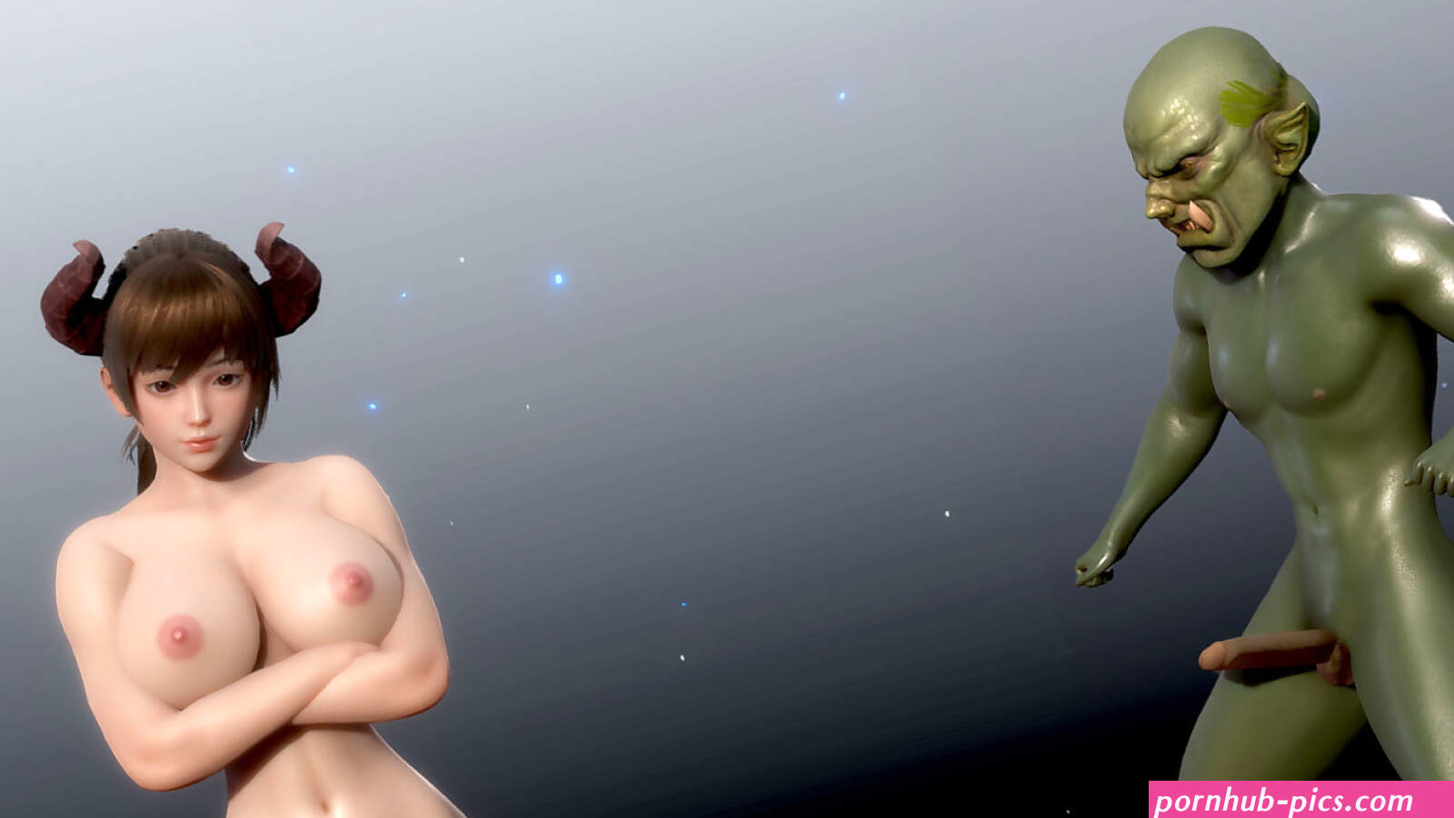 Busty demon succubus fucks a green goblin with shaved 3D hentai pussy