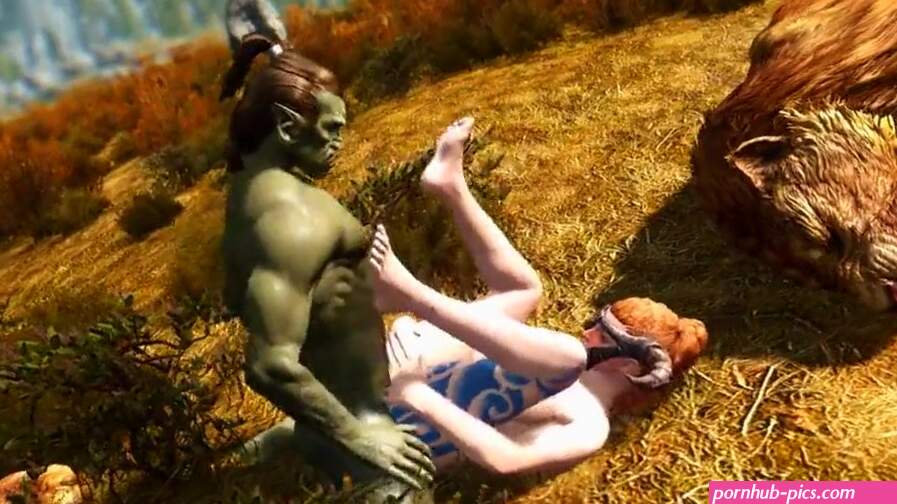 Lustful orc enjoys sex with a girl in armor Skyrim porn game