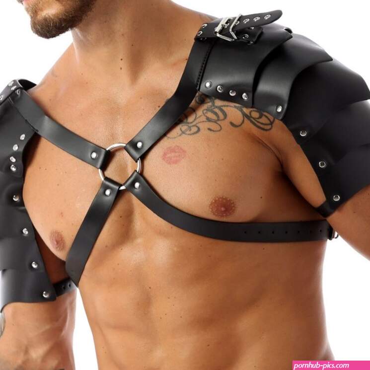 Sexy Gothic Men Faux Leather Armor Shoulder Tops Chest Harness Bondage Club Lingerie Warrior Cosplay Adjustable Fetish Costume